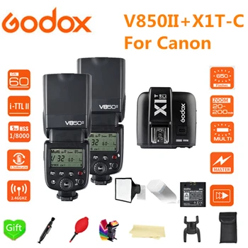 

2* Godox V850II GN60 2000mAh Li-ion Battery 2.4G Wirless X System Speedlite Flash Light + X1T-C Trigger Transmitter for Canon