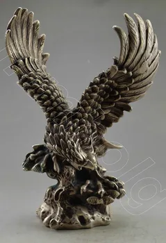 

Collectible Decorated Old Handwork Tibet Silver Flying Eagle On Mountain Statue
