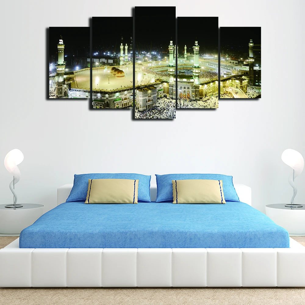 Mosque-Painting-On-Canvas-framed-5-Pieces-Modern-Islamic-Muslim-Poster-Wall-Picture-Printed-For-Living