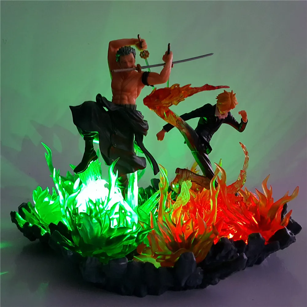 One Piece Action Figures Sanji Zoro PVC Model Doll Fire Scene Effect DIY Led Lights Anime One Piece Figurine  Sanji Zoro Toys
