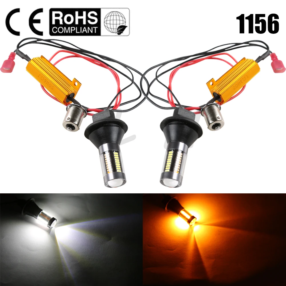 Новинка 1156 P21W BA15S 66 SMD белый/янтарный светодиодный комплект ламп автомобильный