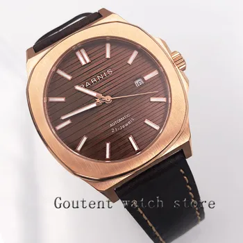 

Parnis 45mm coffee Dial miyota 821A Sapphire Glass Automatic Movement mens watch date day windows