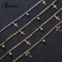 Bamos Новое винтажное летнее женское из нержавеющей стали аксессуары для ног стильные золотые и серебряные счастливые Крест женские браслеты для щиколотки лучшие подарки