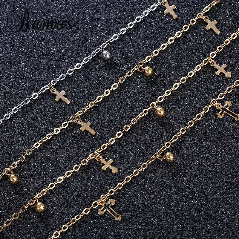 

Bamos New Vintage Summer Stainless Steel Female Foot Accessories Stylish Gold & Silver Lucky Cross Anklets For Women Best Gifts