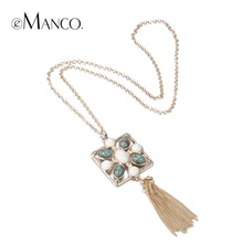 EManco geométrica colgante largo collar de piedra de la borla de oro plateado cadena de borlas collares para las mujeres conciso joyería bijoux femme