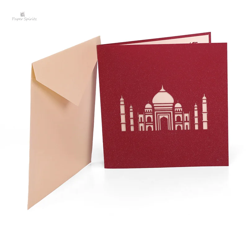  PAPER SPIRITZ Taj Mahal Cards laser 3d Kraft Paper Pop Up Card with Envelope Invitations Greeting G - 32895882303