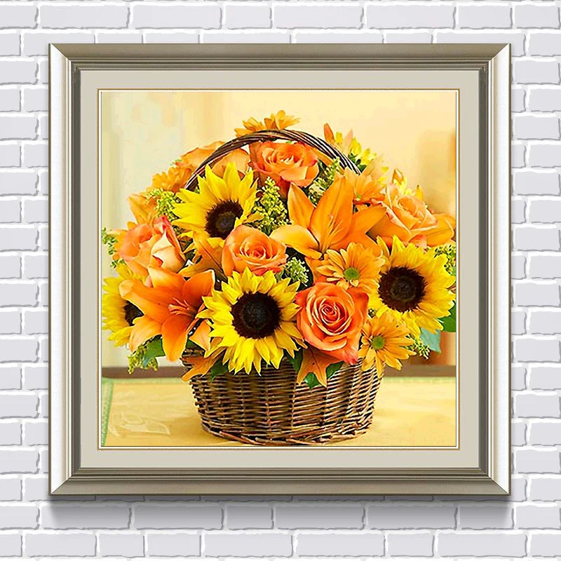 5D Needlework sunflower vases DIY square full Diamond Embroidery mosaic
