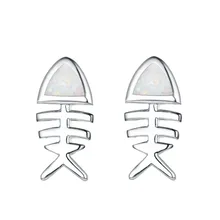 Простой Синий/Белый огненный опал рыбья кость женщин 925 стерлингового серебра серьги гвоздики для друзей подарки