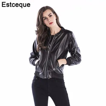 

Faux Leather Jacket Women Winter And Autumn New Fashion Coat Black Zipper Outerwear Jacket New 2017 Coat HOT