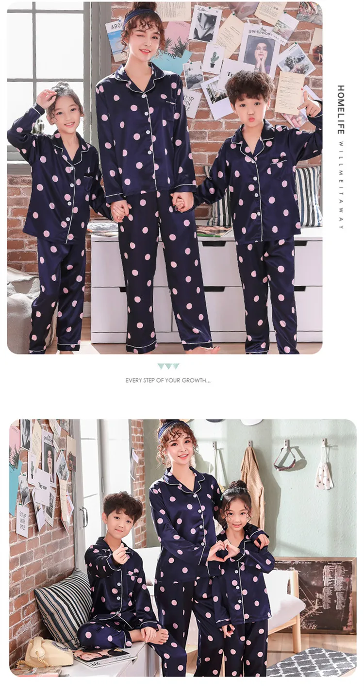 Мода года, весенний комплект одинаковых пижам, шелковая одежда «Мама и я», удобные одинаковые комплекты, одежда для сна для маленьких девочек, одежда для мальчиков