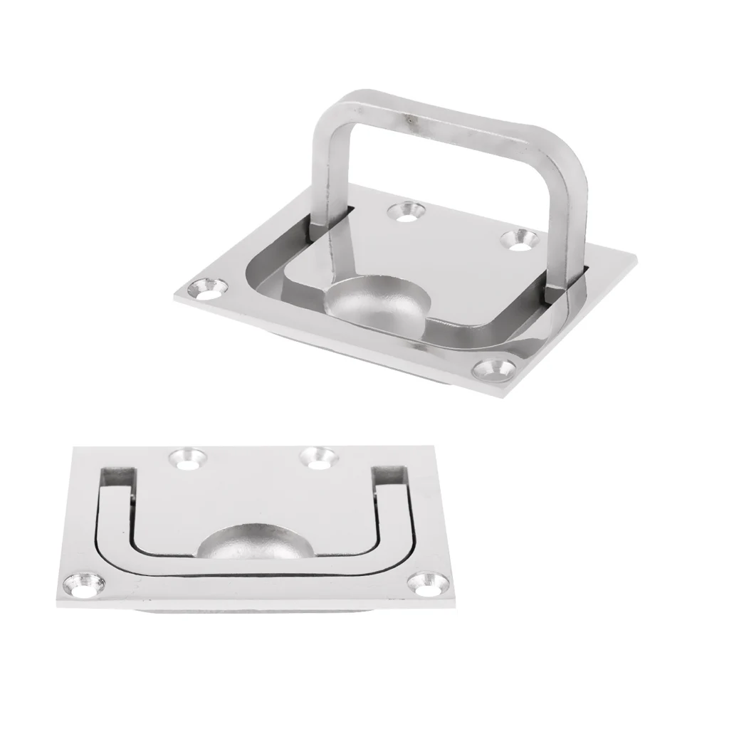 2 Piece 4mm Flush Lift Ring Hatch Pull Long Handle Locker Cabinet 316 stainless steel Boat Marine Hardware 75mm x 55mm