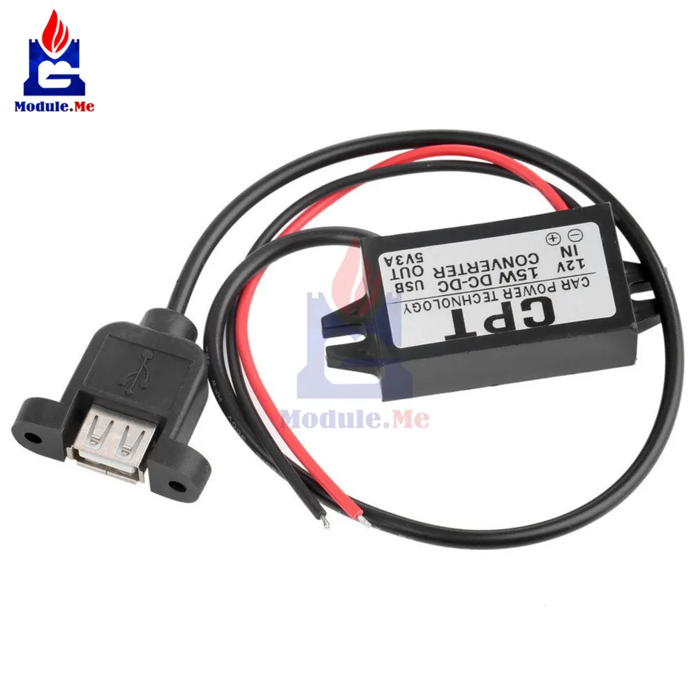 

DC 12V to 5V 3A 15W Buck Converter Step Down Module Single Male USB Output Power Adapter for Car