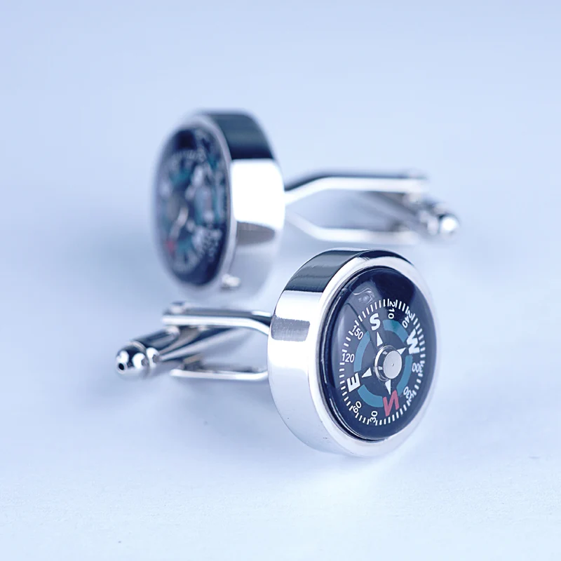 Compass Cufflink  Fashion Accessory Round Button Decoration Jewelry Boutons de manchette Silver Plated Cuff link for Men's Shirt