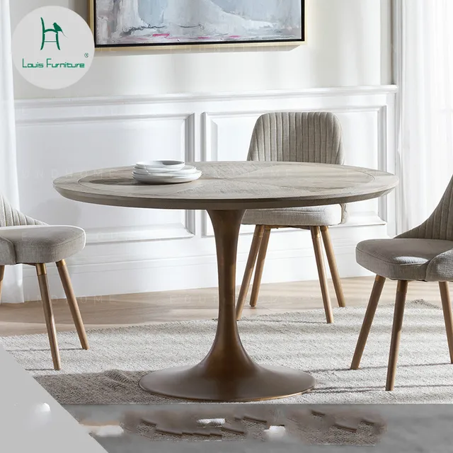 Louis Fashion Dining Tables Solid Wood Round Scandinavian Metal Leg Louis Fashion Dining Tables Solid Wood Round Scandinavian Metal Leg Design Modern Simple