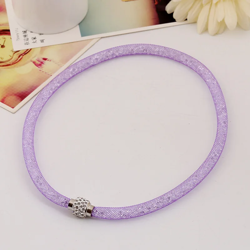 LZHLQ магнит сетка кристалл акриловый чокер ожерелье для женщин 3 цвета ожерелья из сплава цинка Подвески трендовые колье - Окраска металла: Purple