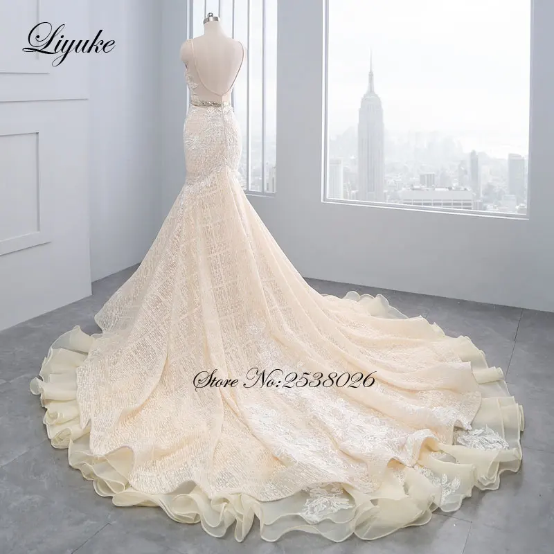 Liyuke Tiered Ruffles Organza Deep V 