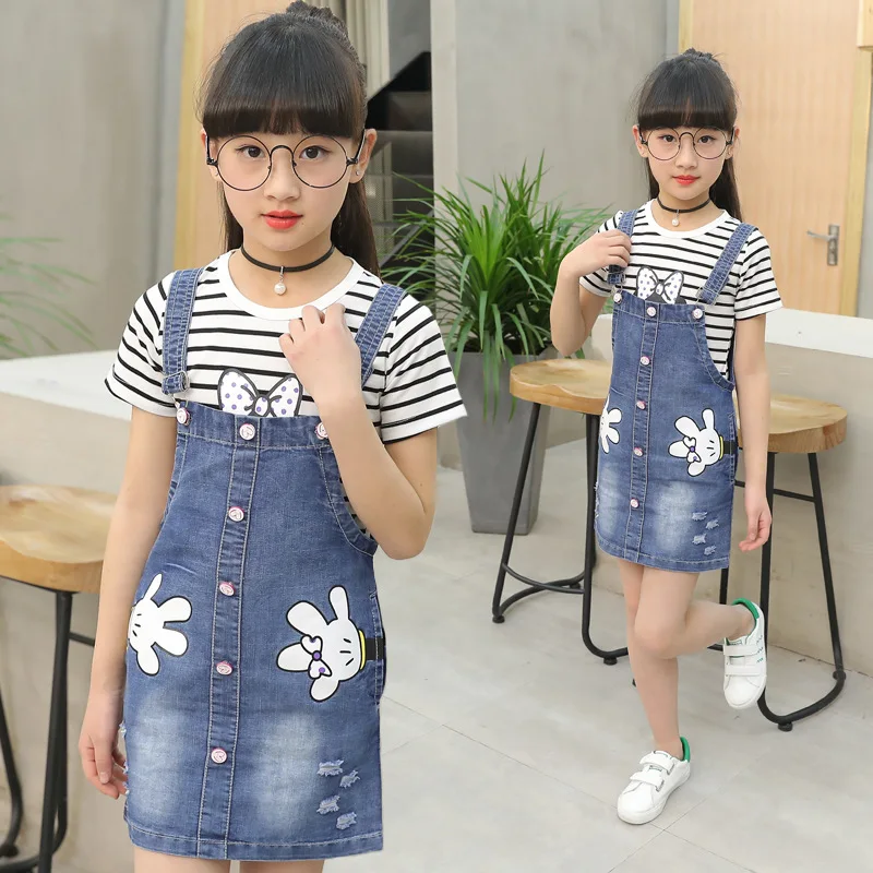 

girls christmas dress 2019 new children's clothing girls summer dress children's strap skirt cartoon denim skirt children dress