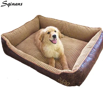 

Sqinans Paw Print Large Breed Dog Beds Detachable Dog Bed Cushion Winter Warm Pet Puppy Beds Waterproof Bottom Sofa Beds