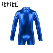 Детское танцевальное трико для девочек, балетное гимнастическое боди с имитацией шеи, блестящее металлическое боди, базовая Одежда для танцев, трико, комбинезон