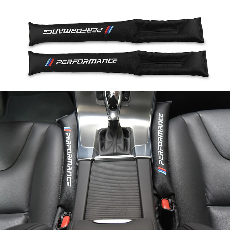 2pcs Black M perfomance M3 Car Seat Gap Filler Covers Spacer PU Leather For BMW