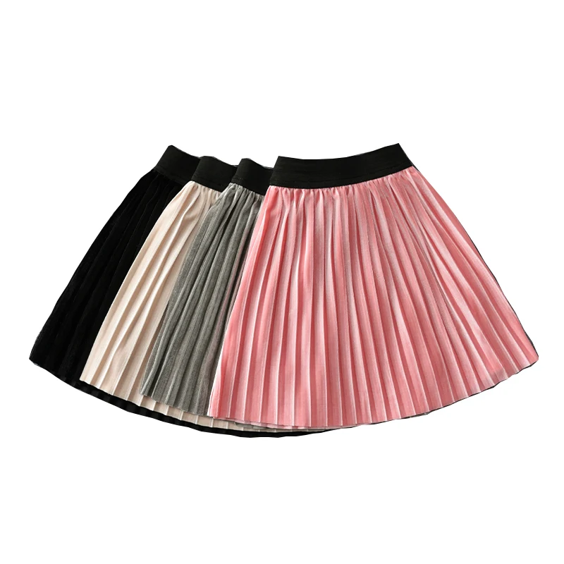 

New Children Fashion Girl Pleated Long Skirts Ruffle Velvet Cute Child Skirt Kids Smooth Pettiskirt Toddlers Baby Girls Clothes