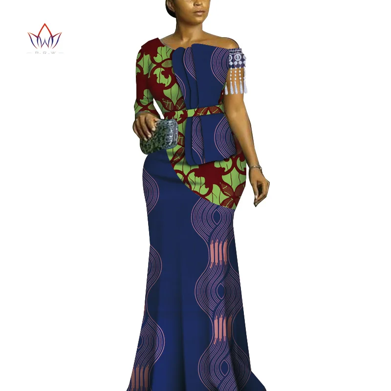 

2019 african dresses for women bazin riche style femme african clothes lady print wax plus size party long wedding dress wy4826
