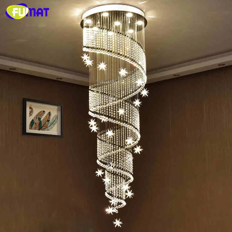 FUMAT Modern Luxury K9 Crystal LED Chandelier Light for Living Room Hotel Stairs Villa Hall Meteor Spiral Chandelier Lighting FUMAT Modern Luxury K9 Crystal LED Chandelier Light for Living Room Hotel Stairs Villa Hall Meteor Spiral Chandelier Lighting
