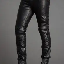 M-6XL, хит, новые мужские модные брюки из овчины, настраиваемые, плюс размер, повседневные, обтягивающие, мотоциклетные, кожаные брюки
