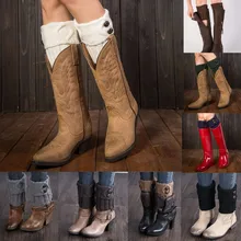 Feitong высокое качество женские зимние теплые Вязаные Гетры Кнопка вязанные крючком Леггинсы Slouch Boot Socks2019 горячая Распродажа модный подарок