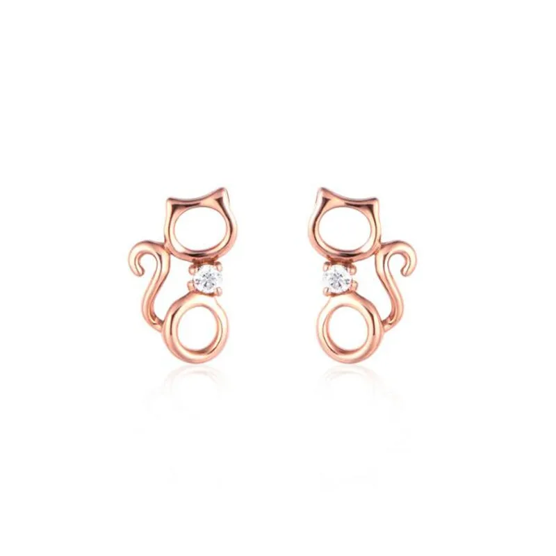 18K Gold New Women Rose Gold Color Stud Earrings For Women Lovely Hollow Out Cats Cartoon Earrings AU750 Fine Jewelry Gifts Hot цена 18K Gold New Women Rose Gold Color Stud Earrings For Women Lovely Hollow Out Cats Cartoon Earrings AU750 Fine Jewelry Gifts Hot цены онлайн