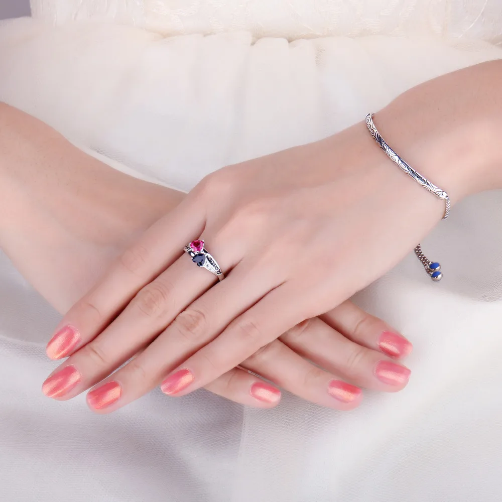 JewelryPalace Vintage Intertwined Engraved Peace Hope Created Ruby Sapphire Ring 925 Sterling Silver Gifts For Best Friends New