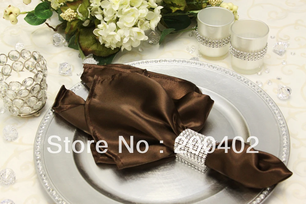 free shipping dark chocolate brown plain satin napkin for wedding and banquet /napkinsin Table