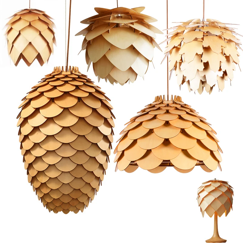 Европейский деревянный подвесной светильник Skrivo из дуба Pinecone винтажные
