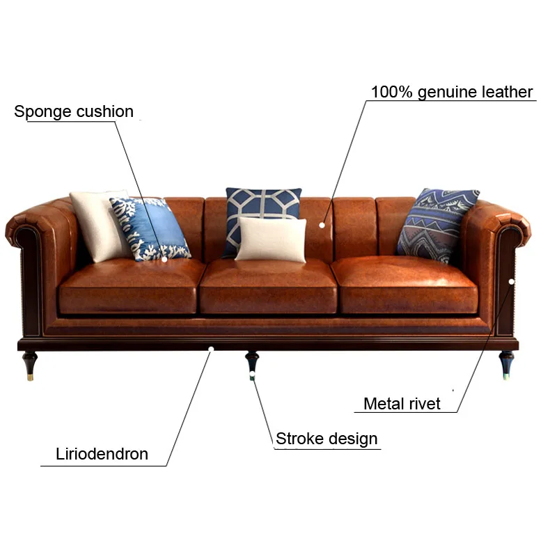 Американский, современный, минималистский кожаный трехместный диван