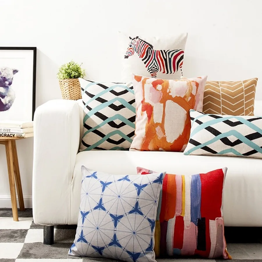 

Creative Watercolor Pink Geometric Stripe pillow cover waist throw Pillows Linen Pillowcase in Home decoration sofa cushions