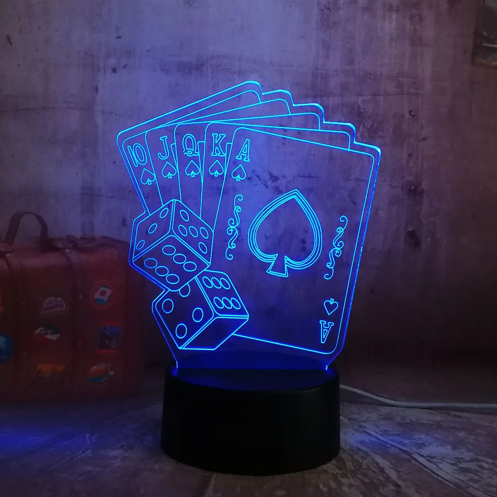 Блеск покерные игровые карты игральные кости игры вечерние 3D ночник светодиодный стол ночник домашний декор Подростковая Игрушка день рождения Рождественский подарок