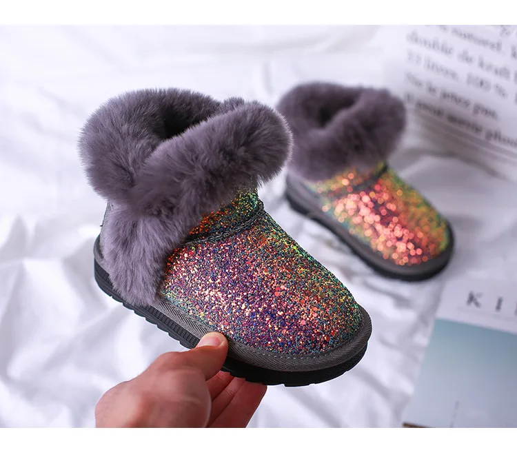 Fashion colorful bling girls winter boots snow boot for girls winter shoes dress shoes with fur kids toddler girls shoe EU 21-37