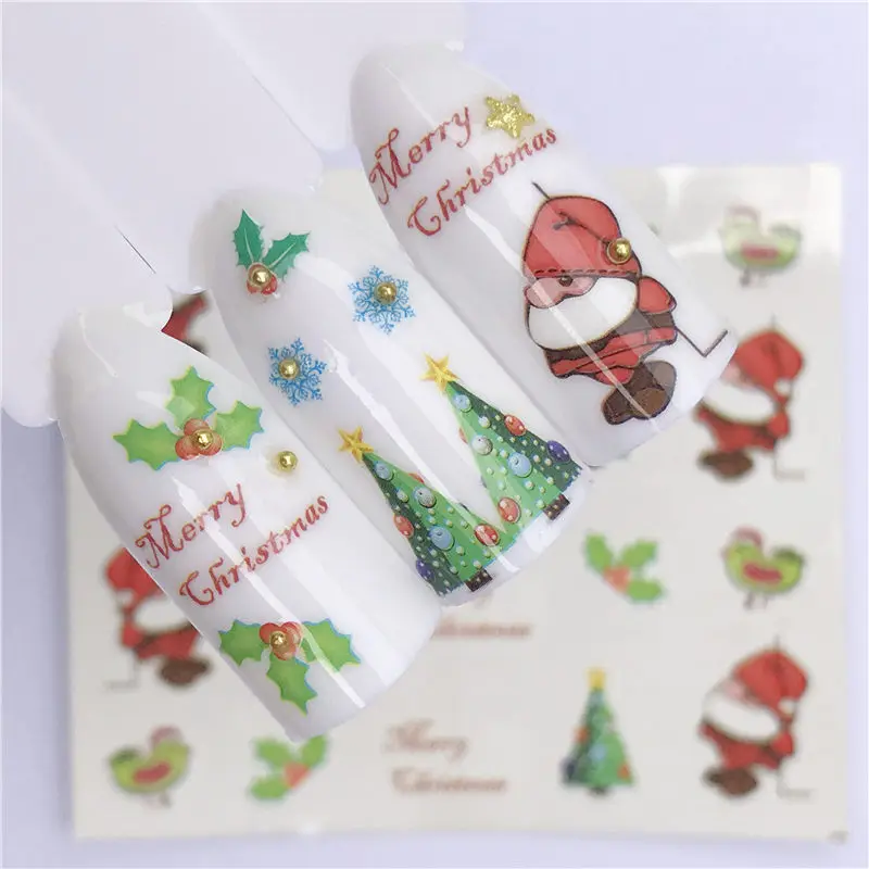WUF Новогодний подарок переводные наклейки для ногтей наклейки на Рождество DIY Декор маникюрные стили - Цвет: YZW-2166