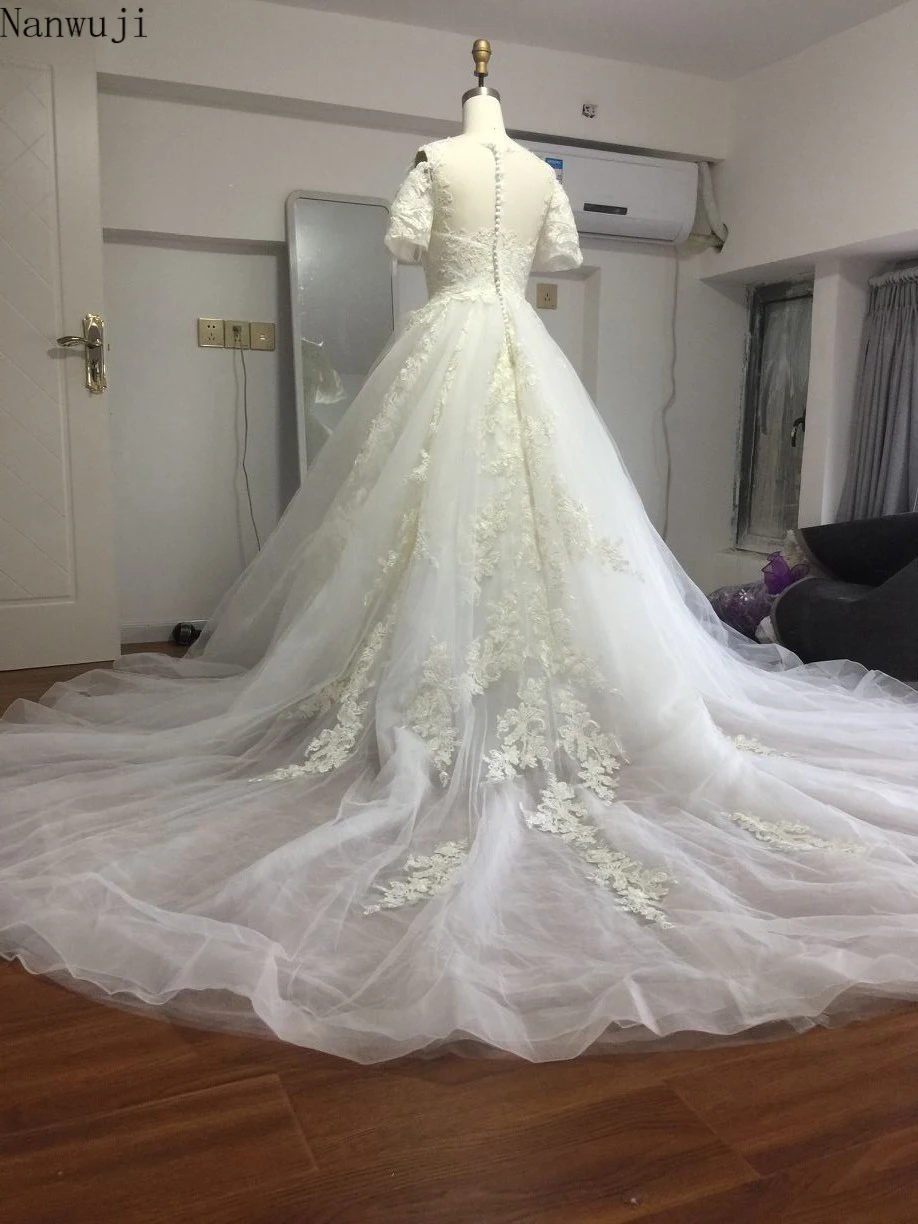 

2016 Real Image Luxury Bridal Gown Fluffy Short Sleeve Crystal Wedding Dress-Clothing For Wedding vestido de noiva Ins tock
