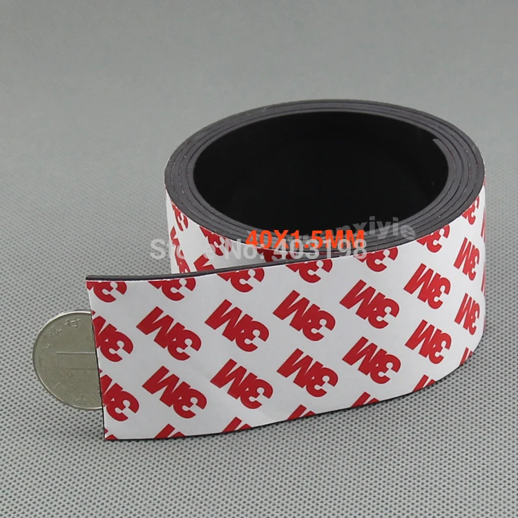 

1Meter/lot Rubber Magnet 40*1.5 mm with 3M self Adhesive Flexible Magnetic Strip Rubber Tape width40mm thickness 1.5mm
