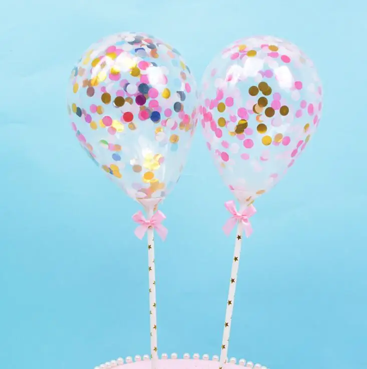 

1 Set 5inch Confetti Balloon Cake Topper Decoration with Paper Straw Bow Baby Shower Favors Wedding Birthday Party Supplies