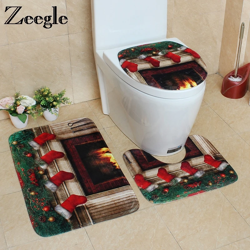 Zeegle Bath Mat Christmas Decor Bathroom Floor Mats Pcs Bathroom Carpet Anti slip Toilet Mat