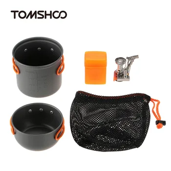 

TOMSHOO Outdoor Camping Cookware with Mini Camping Piezoelectric Ignition Stove Backpacking Cooking Picnic Pot Set Cook Set