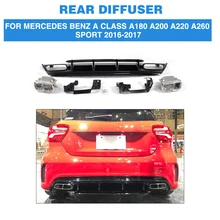 PP Car Rear Bumper Diffuser Lip With Exhaust Muffler For Mercedes Benz A Class A180 A200 A220 A260 Sport Hatchback 4 Door 16-17
