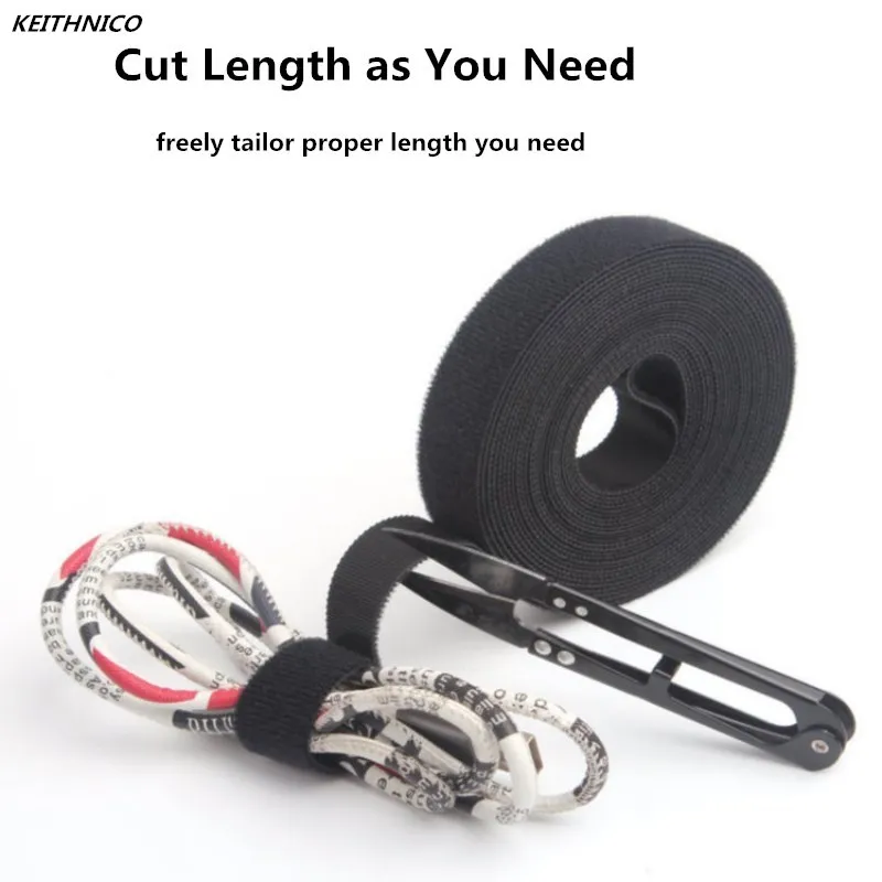 

KEITHNICO Black Nylon Cable Ties Wrapped Cord Line Reusable Wire Organizer Management Hook Loop Magic Tape Cable Winder