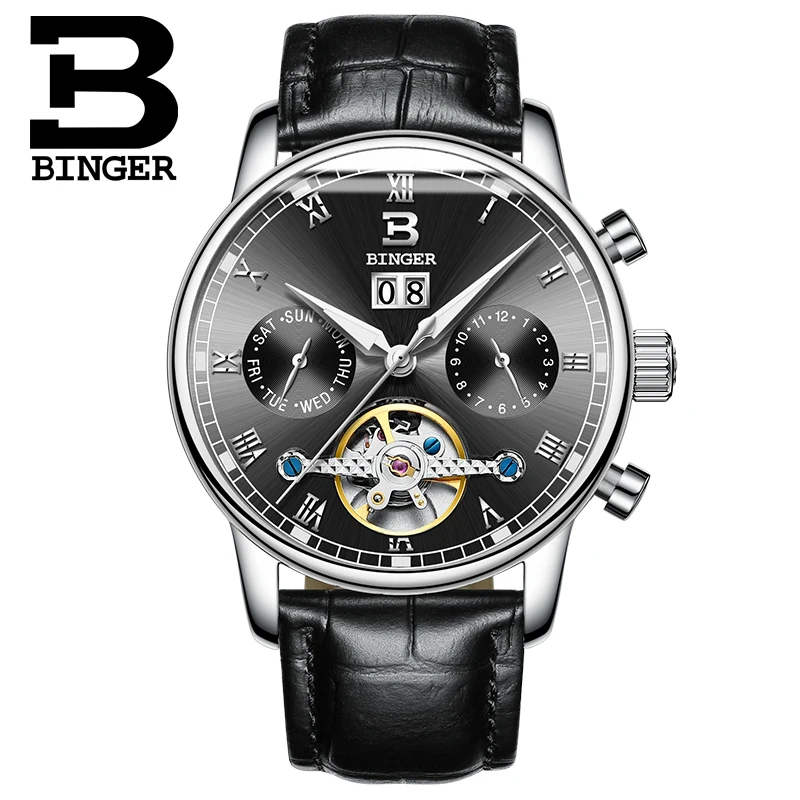 Швейцарские мужские часы BINGER люксовый бренд Tourbillon fulll водонепроницаемые