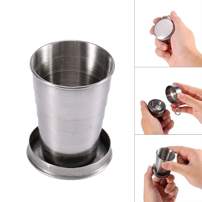 Mini Acero inoxidable portátil de viaje al aire libre plegable de la taza telescópica taza con llavero 75 ml/140 ml/ 240 ml