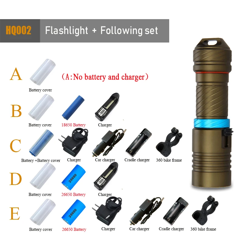 Светодиодный водонепроницаемый светильник-вспышка для дайвинга, погружение L2, подводный УФ-светильник, 100 метров, светодиодный фонарь, лампа для кемпинга, используется батарея 26650 18650 - Испускаемый цвет: diving flashlight B