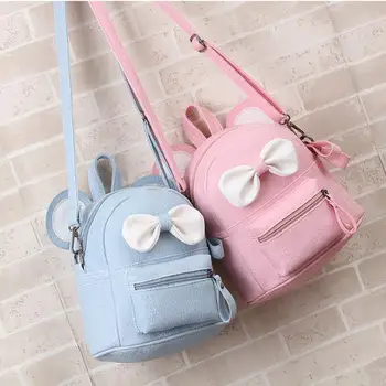 

Mickey backpack 2018New Female bag Quality pu leather Women Backpack Mickey ears Sweet girl bow College Wind Travel Shoulder Bag