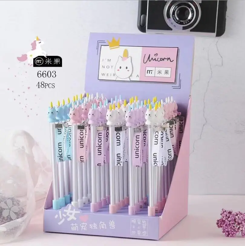 

48 pcs Gel Pens Unicorn streamers black colored gel-inkpens for writing Cute stationery office school supplies